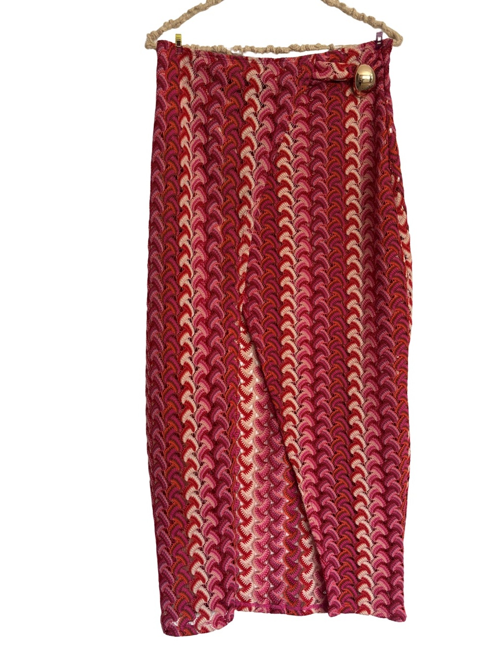 Fashion Nova Swimsuit Coverup Pink Multi-Patterned Medium Knit Midi Beach Skirt